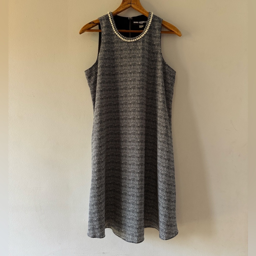 Karl Lagerfeld Sleeveless Shift Dress, size 6, pearl, classic, cocktail, neutral